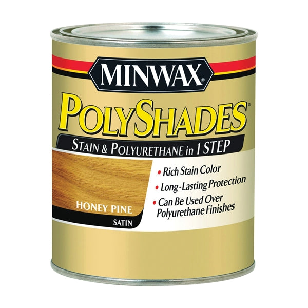 Minwax PolyShades 213104444 Wood Stain and Polyurethane, Satin, Honey Pine, Liquid, 0.5 pt, Can