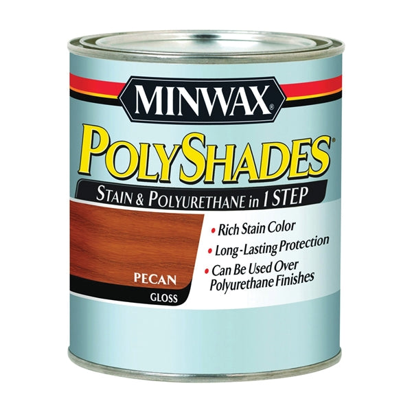Minwax PolyShades 214204444 Wood Stain and Polyurethane, Gloss, Pecan, Liquid, 0.5 pt, Can