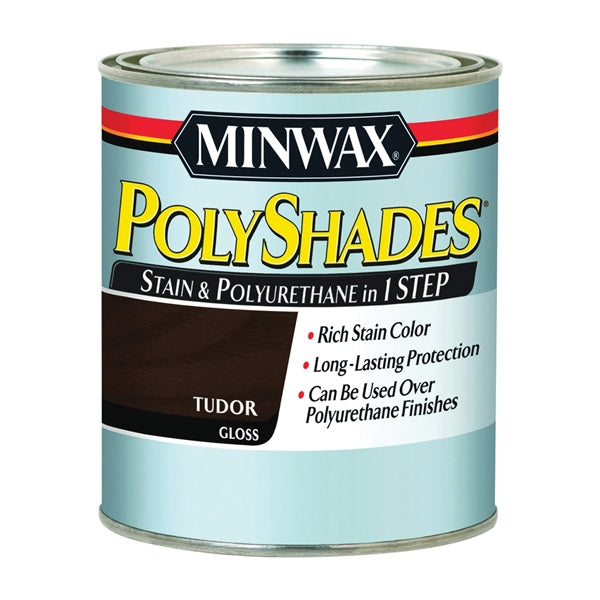 Minwax PolyShades 214604444 Wood Stain and Polyurethane, Gloss, Tudor, Liquid, 0.5 pt, Can