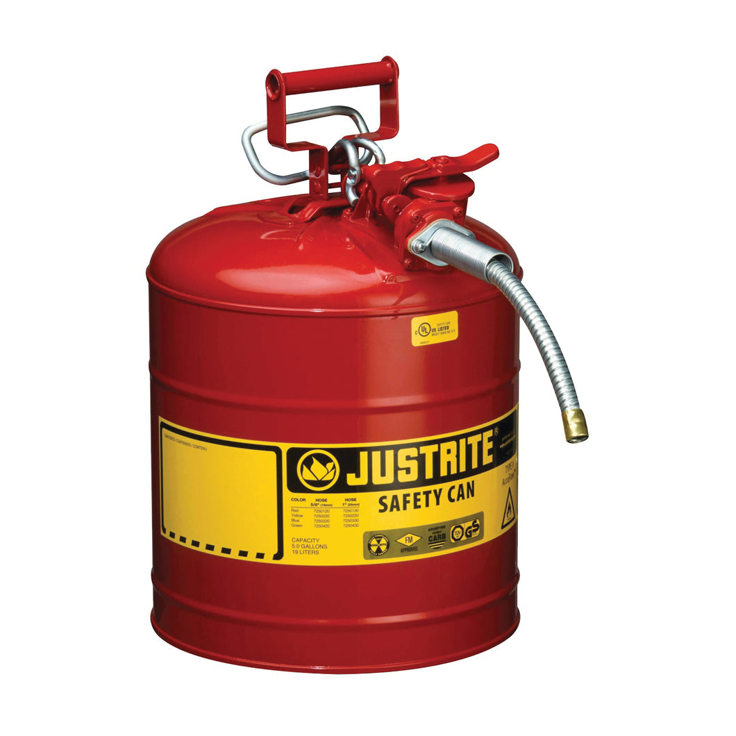 JUSTRITE 7250120 Safety Can, 5 gal Capacity, Steel, Red