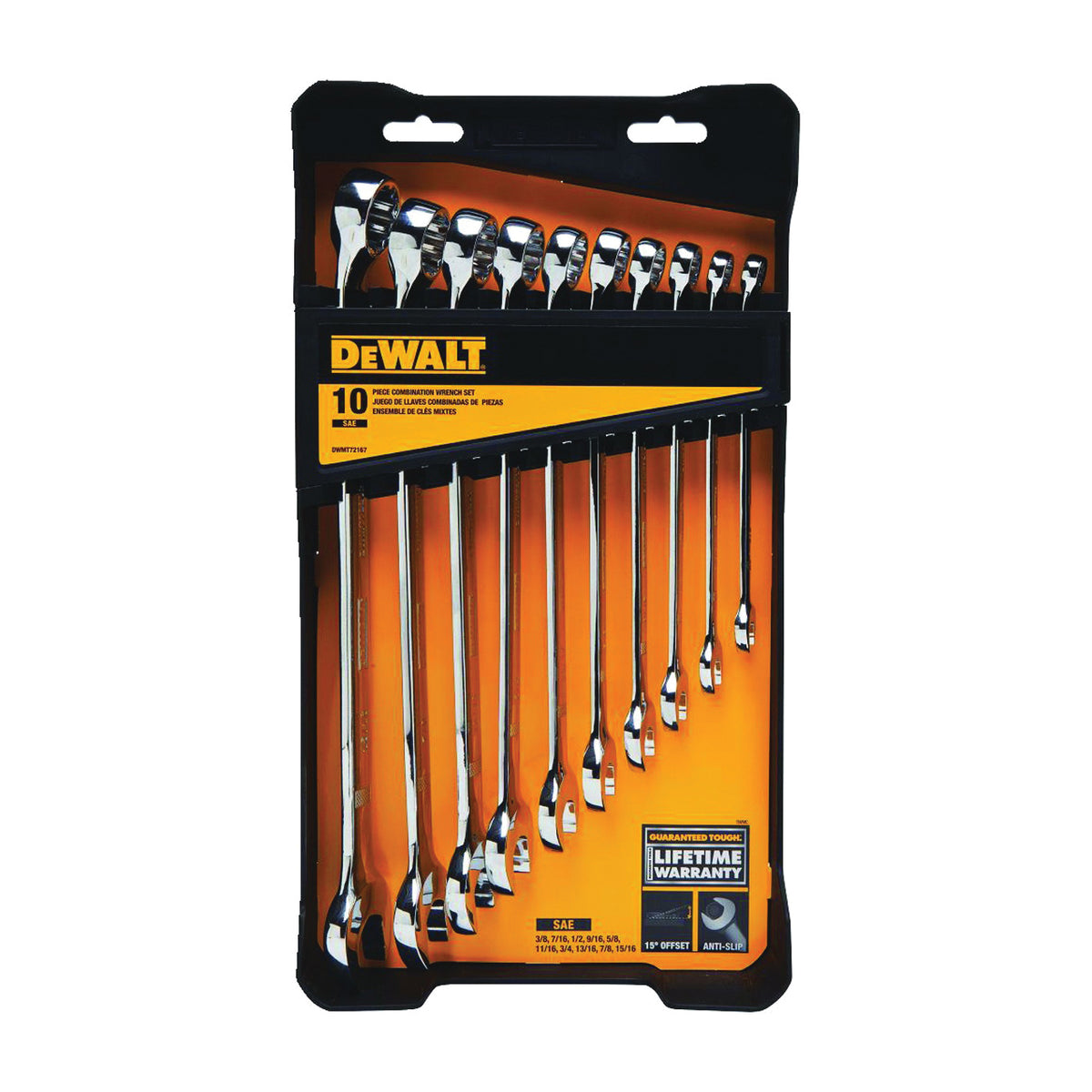 DeWALT DWMT72167 Wrench Set, 10-Piece, Chrome Vanadium Steel, Specifications: SAE Measurement