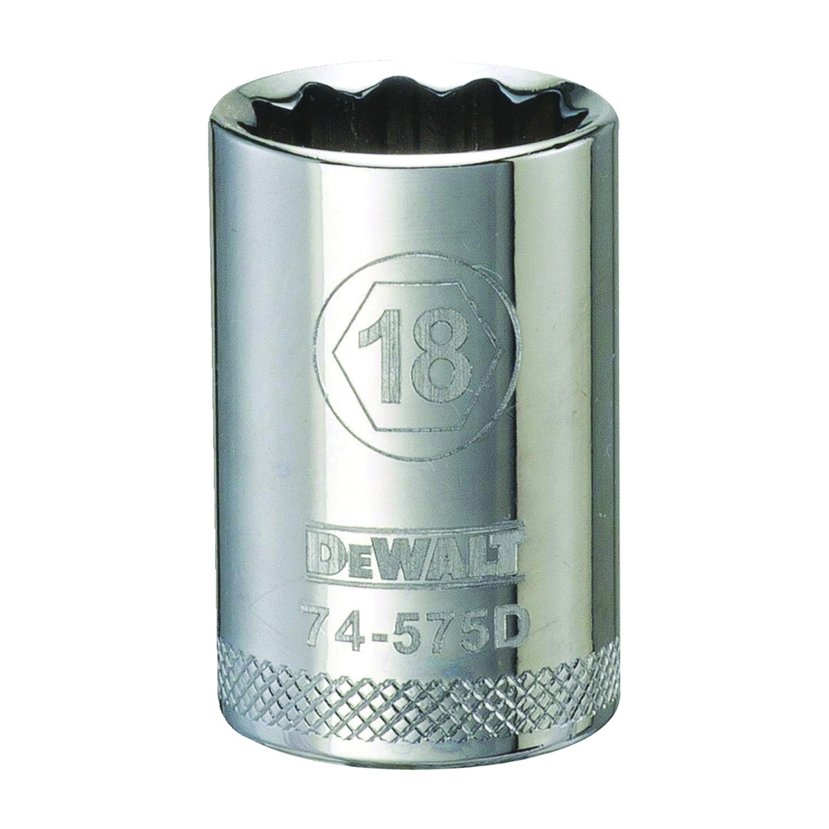 DeWALT DWMT74575OSP Drive Socket, 18 mm Socket, 1/2 in Drive, 12-Point, Steel, Polished Chrome Vanadium