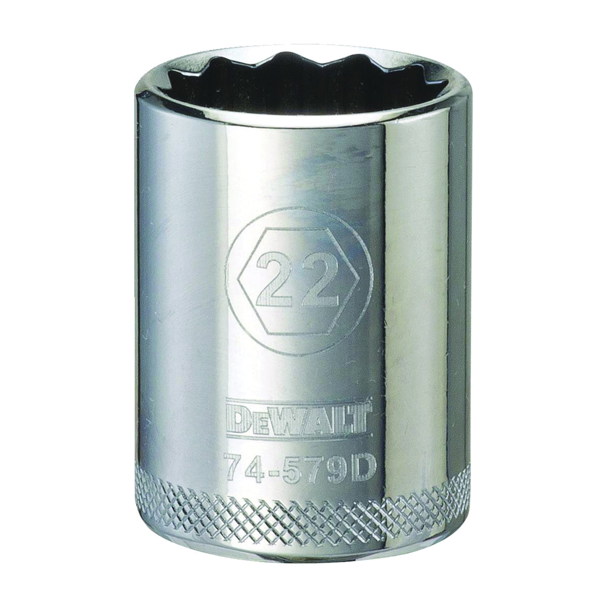 DeWALT DWMT74579OSP Drive Socket, 22 mm Socket, 1/2 in Drive, 12-Point, Steel, Polished Chrome Vanadium