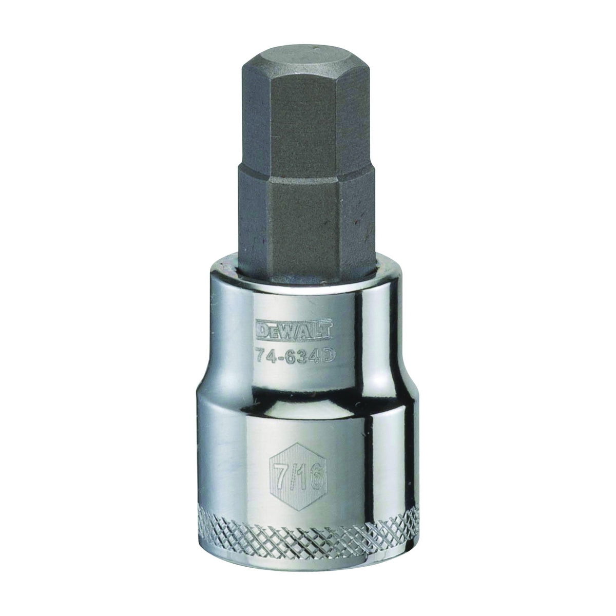 DeWALT DWMT74634OSP Fractional Hex Bit Socket, 7/16 in Tip, 3/8 in Drive, Polished Chrome Vanadium, 1-31/32 in OAL