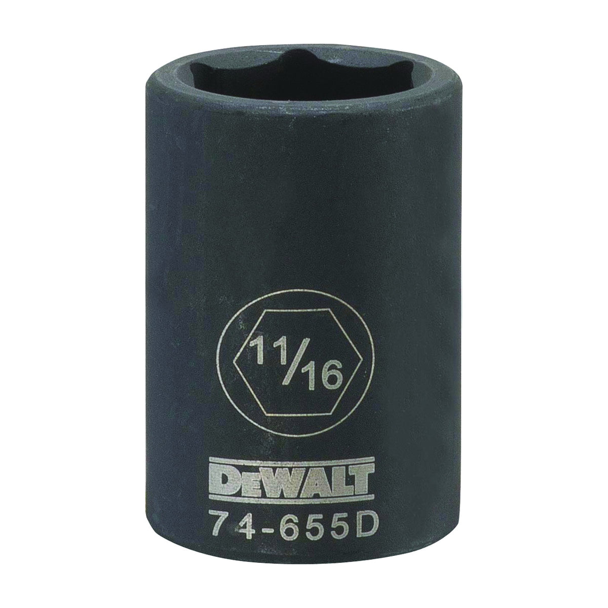 DeWALT DWMT74655OSP Impact Socket, 11/16 in Socket, 1/2 in Drive, 6-Point, CR-440 Steel, Black Oxide