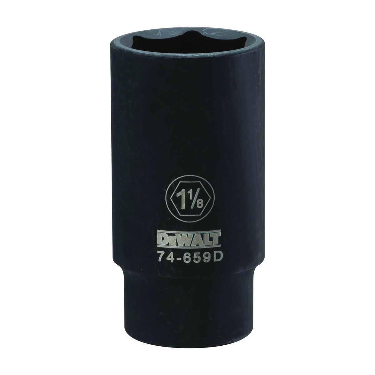 DeWALT DWMT74659OSP Impact Socket, 1-1/8 in Socket, 1/2 in Drive, 6-Point, CR-440 Steel, Black Oxide