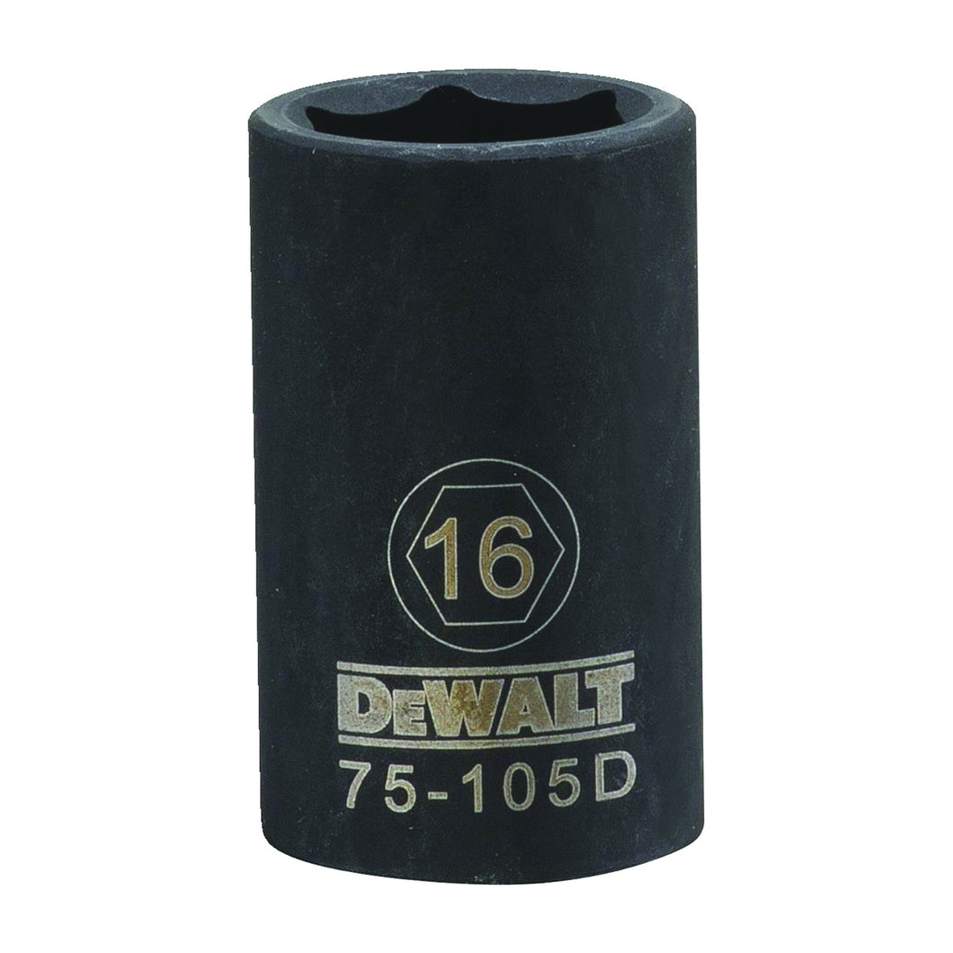 DeWALT DWMT75105OSP Deep Impact Socket, 16 mm Socket, 1/2 in Drive, 6-Point, Steel, Black Oxide