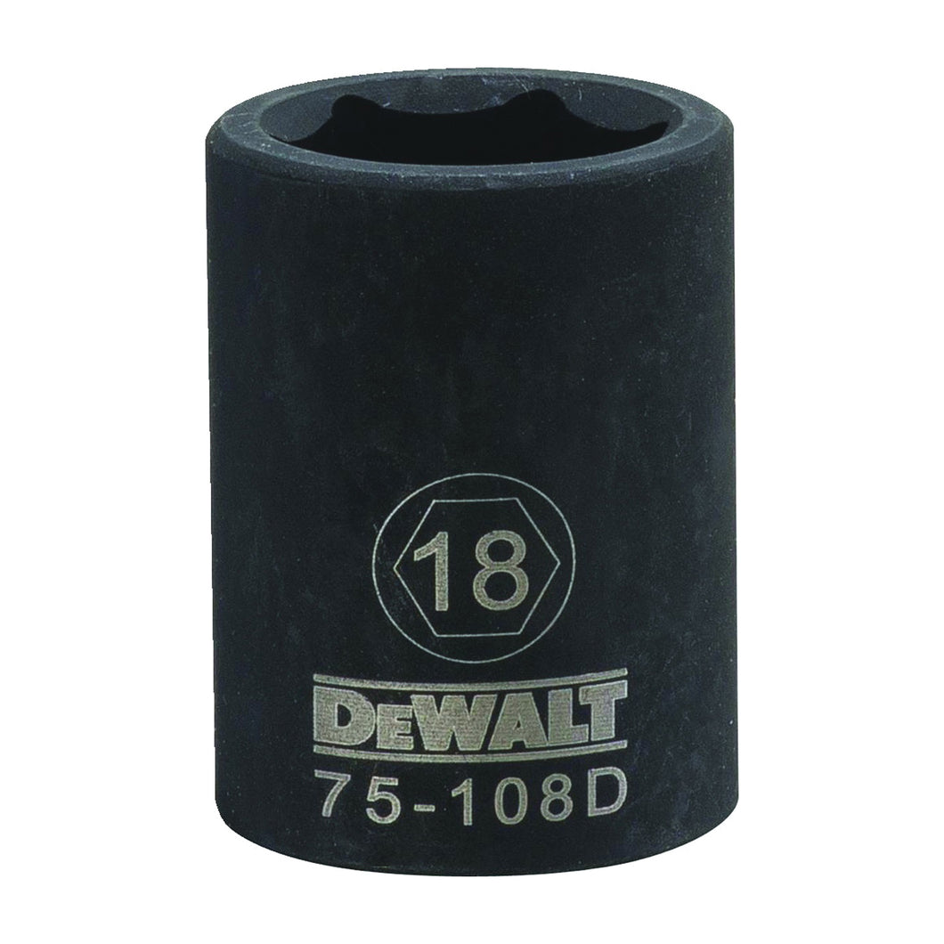 DeWALT DWMT75108OSP Deep Impact Socket, 18 mm Socket, 1/2 in Drive, 6-Point, Steel, Black Oxide
