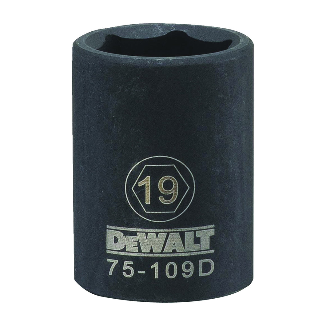 DeWALT DWMT75109OSP Deep Impact Socket, 19 mm Socket, 1/2 in Drive, 6-Point, Steel, Black Oxide