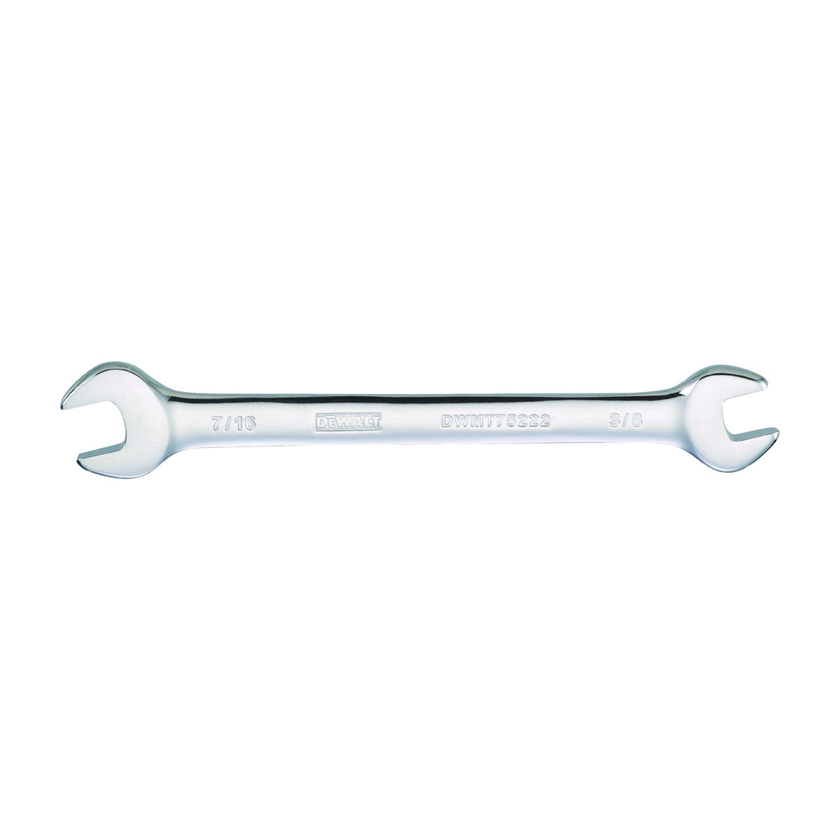 DeWALT DWMT75222OSP Open End Wrench, SAE, 3/8 x 7/16 in Head, 6-5/32 in L, Polished Chrome