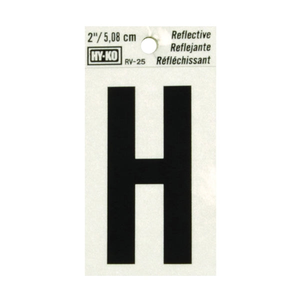 HY-KO RV-25/H Reflective Letter, Character: H, 2 in H Character, Black Character, Silver Background, Vinyl