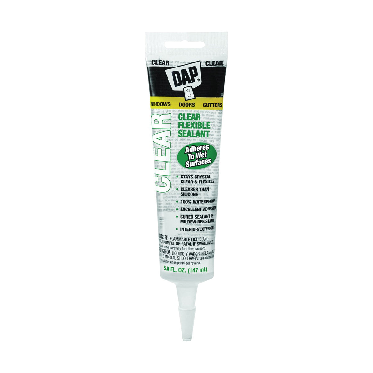 DAP 18381 Premium Elastomeric Sealant, Crystal Clear, 20 to 120 deg F, 5 oz Squeeze Tube