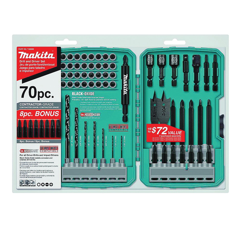 Makita T-01725 Drill/Drive Set, 70-Piece, Steel, Black Oxide
