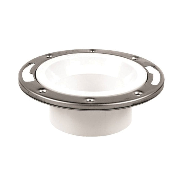 Oatey 43495 Closet Flange, 3 or 4 in Connection, Solvent Weld, White PVC, Stainless Steel Ring, For: 3 in, 4 in Pipes