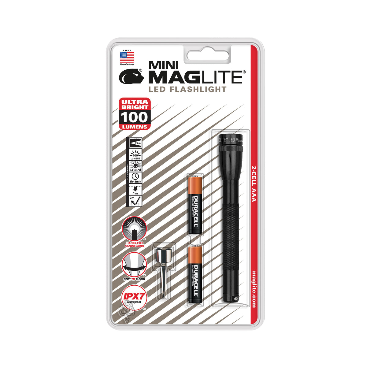 MAGLITE SP32016 Flashlight, AAA Battery, Alkaline Battery, LED Lamp, 84 Lumens, Flood to Spot Beam, 116 m Beam Distance