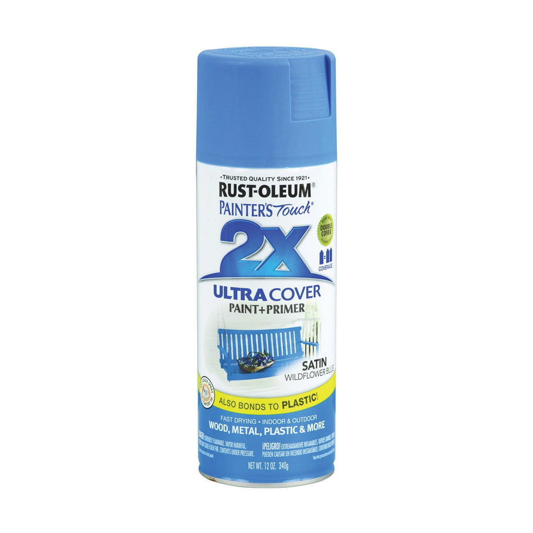 RUST-OLEUM PAINTER'S Touch 249062 Satin Spray Paint, Satin, Wildflower Blue, 12 oz, Aerosol Can