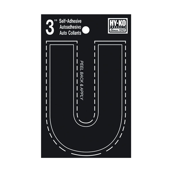 HY-KO 30400 Series 30431 Die-Cut Letter, Character: U, 3 in H Character, Black Character, Vinyl