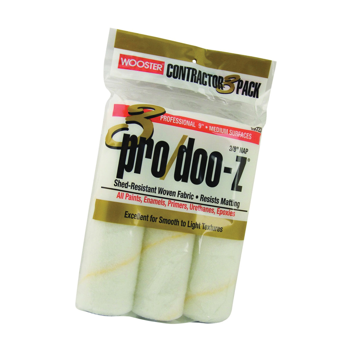 WOOSTER RR723-9 Paint Roller Cover, 3/8 in Thick Nap, 9 in L, Woven Fabric Cover, White