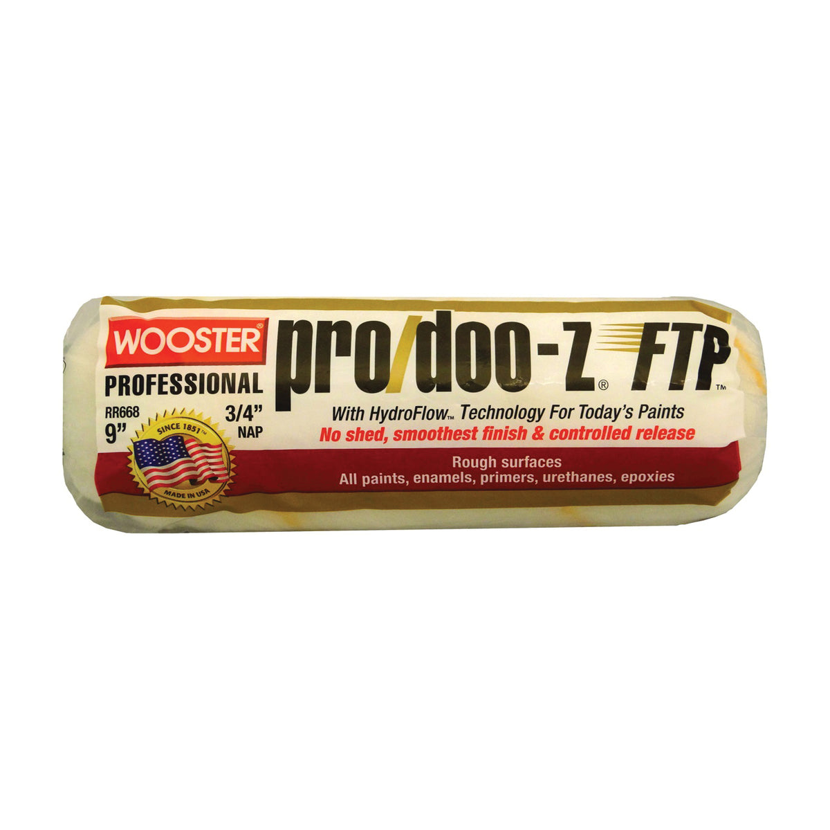 WOOSTER RR668-9 Paint Roller Cover, 3/4 in Thick Nap, 9 in L, Fabric Cover, White