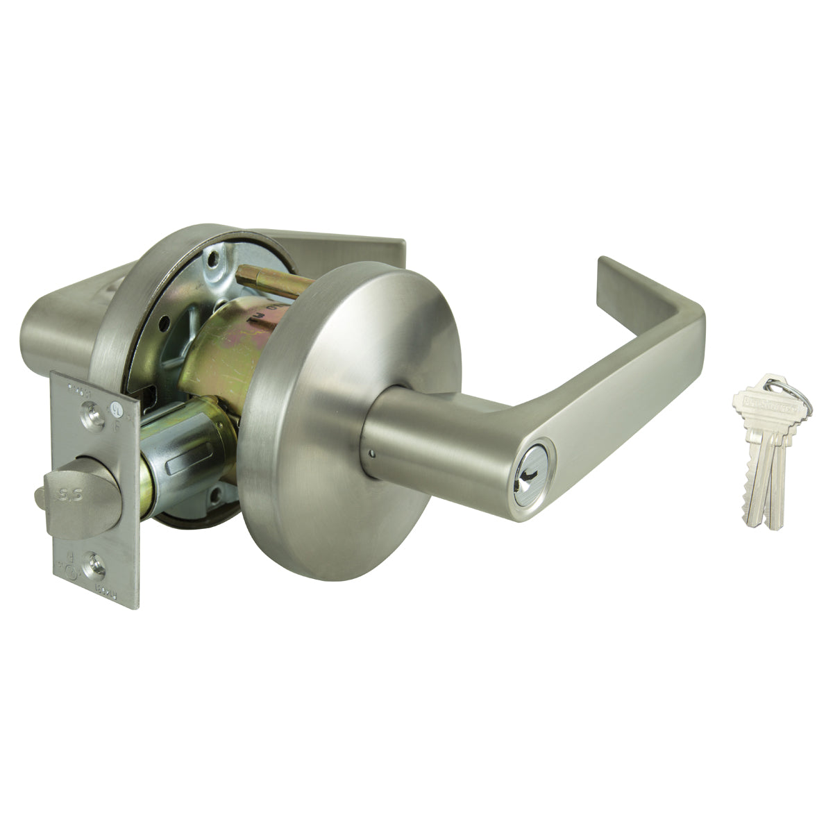 ProSource Classroom Door Lever, 2 Grade, Lever Handle, Keyed Different Key, Stainless Steel, Stainless Steel