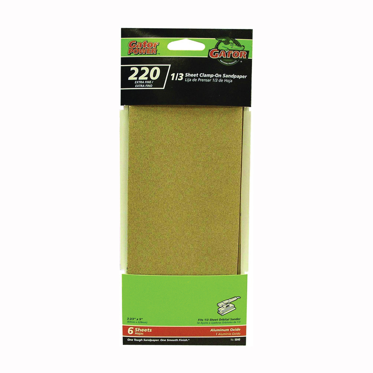 Gator 5040 Sanding Sheet, 3-2/3 in W, 9 in L, 220 Grit, Extra Fine, Aluminum Oxide Abrasive, Paper Backing