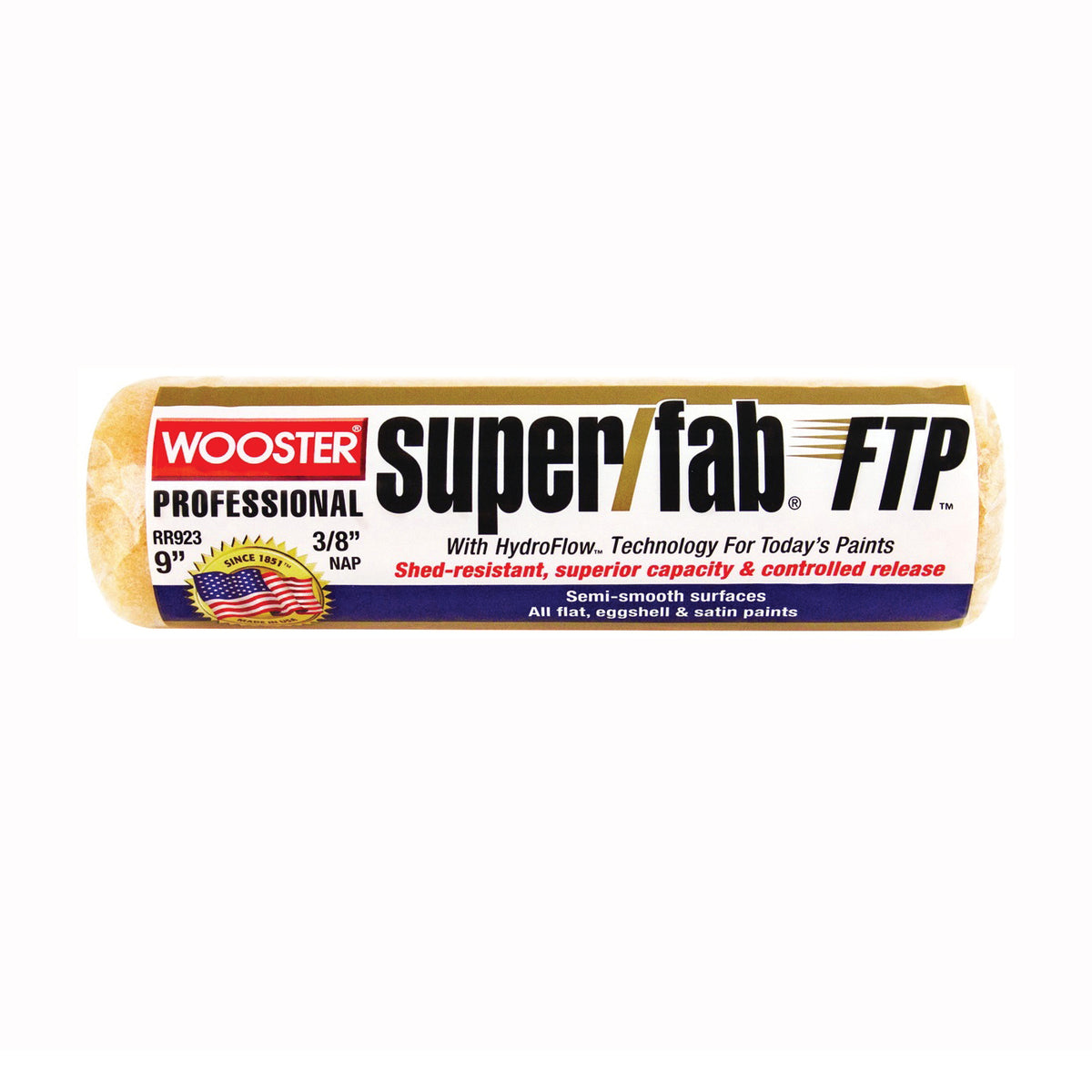 WOOSTER RR923-9 Paint Roller Cover, 3/8 in Thick Nap, 9 in L, Fabric Cover, Lager