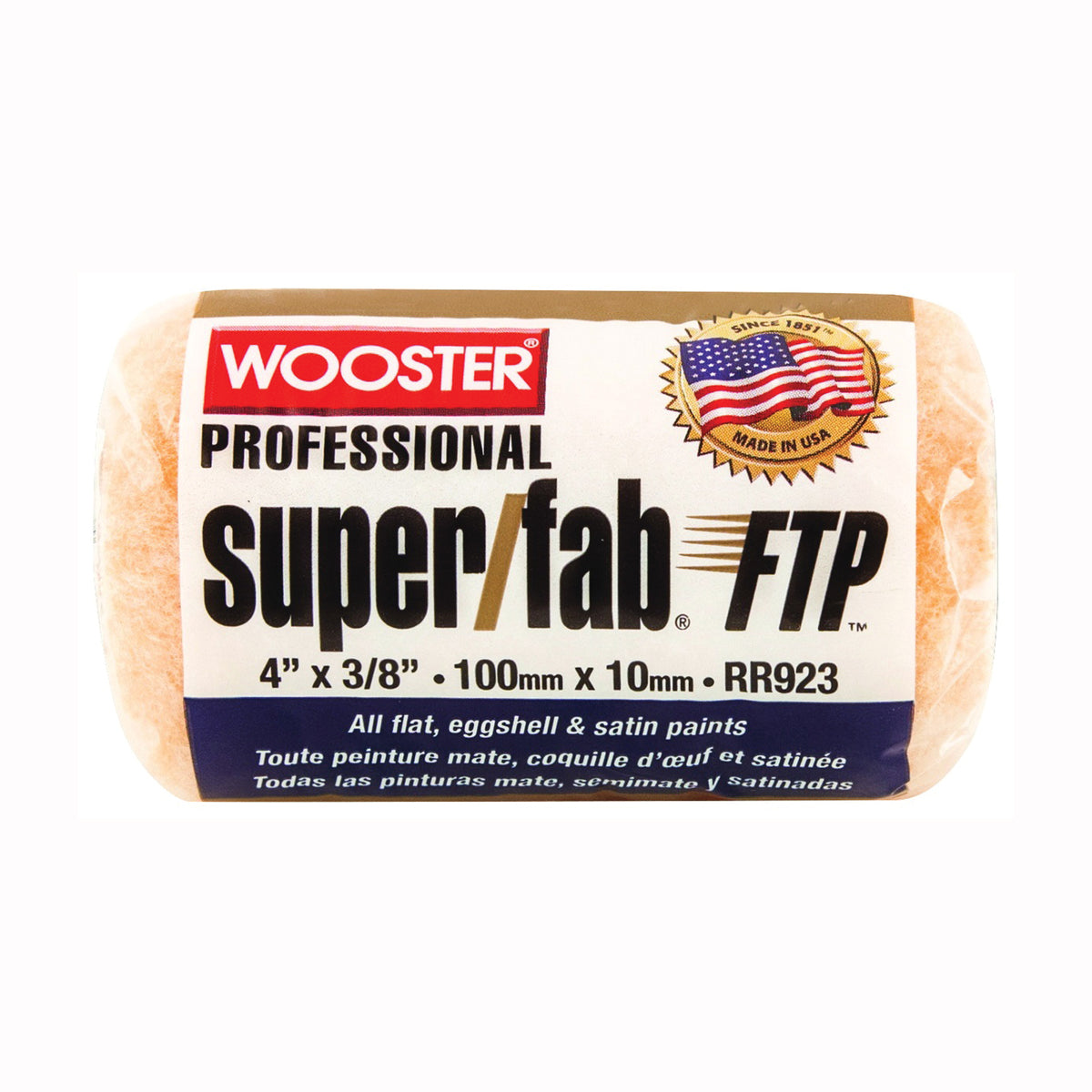 WOOSTER RR923-4 Paint Roller Cover, 3/8 in Thick Nap, 4 in L, Fabric Cover, Lager