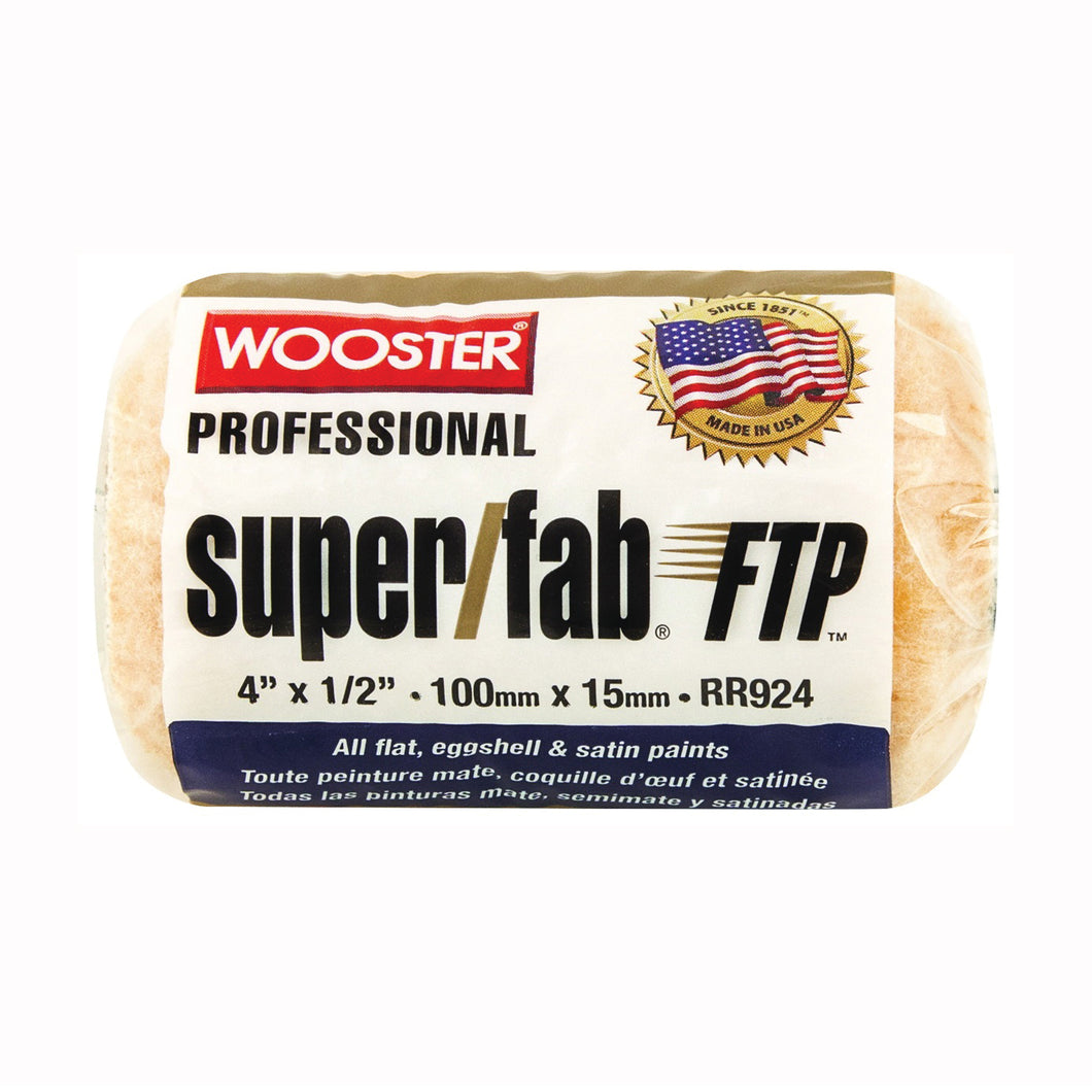 WOOSTER RR924-4 Paint Roller Cover, 1/2 in Thick Nap, 4 in L, Knit Fabric Cover, Lager