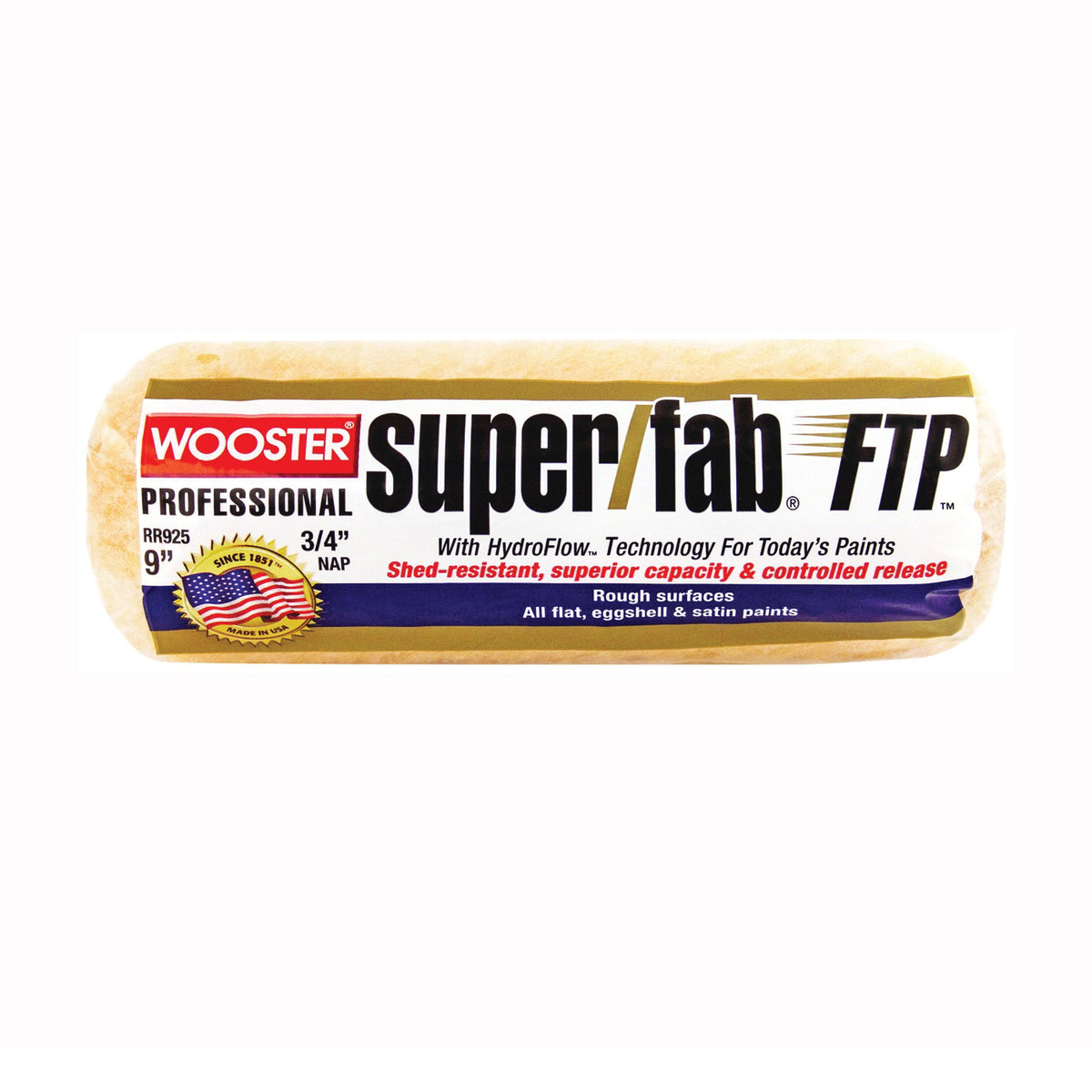 WOOSTER RR925-9 Paint Roller Cover, 3/4 in Thick Nap, 9 in L, Knit Fabric Cover, Lager