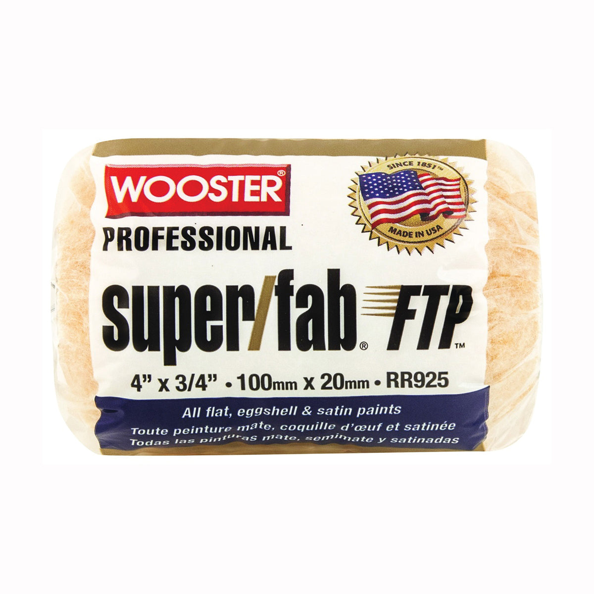 WOOSTER RR925-4 Paint Roller Cover, 3/4 in Thick Nap, 4 in L, Knit Fabric Cover, Lager