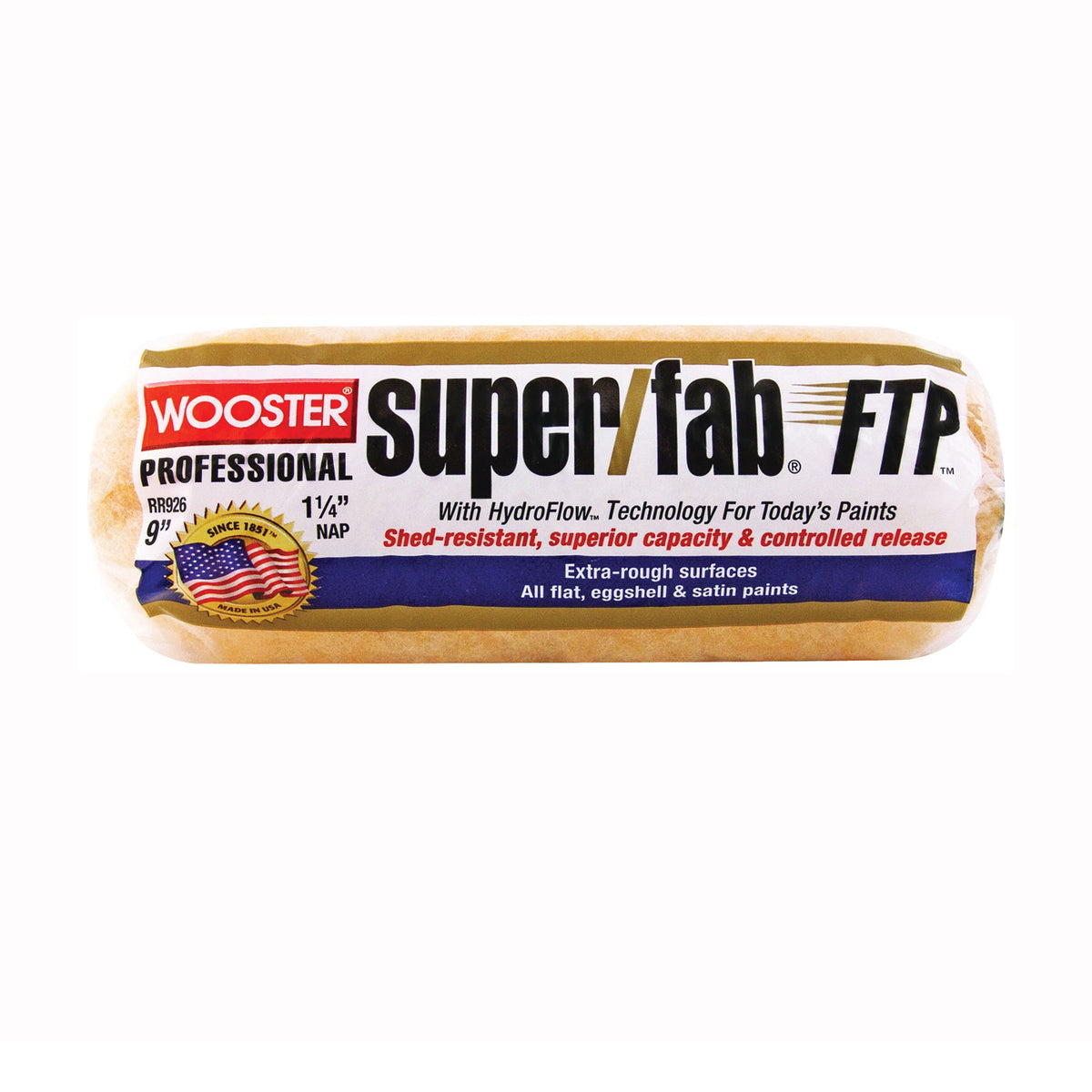 WOOSTER RR926-9 Paint Roller Cover, 1-1/4 in Thick Nap, 9 in L, Fabric Cover, Lager