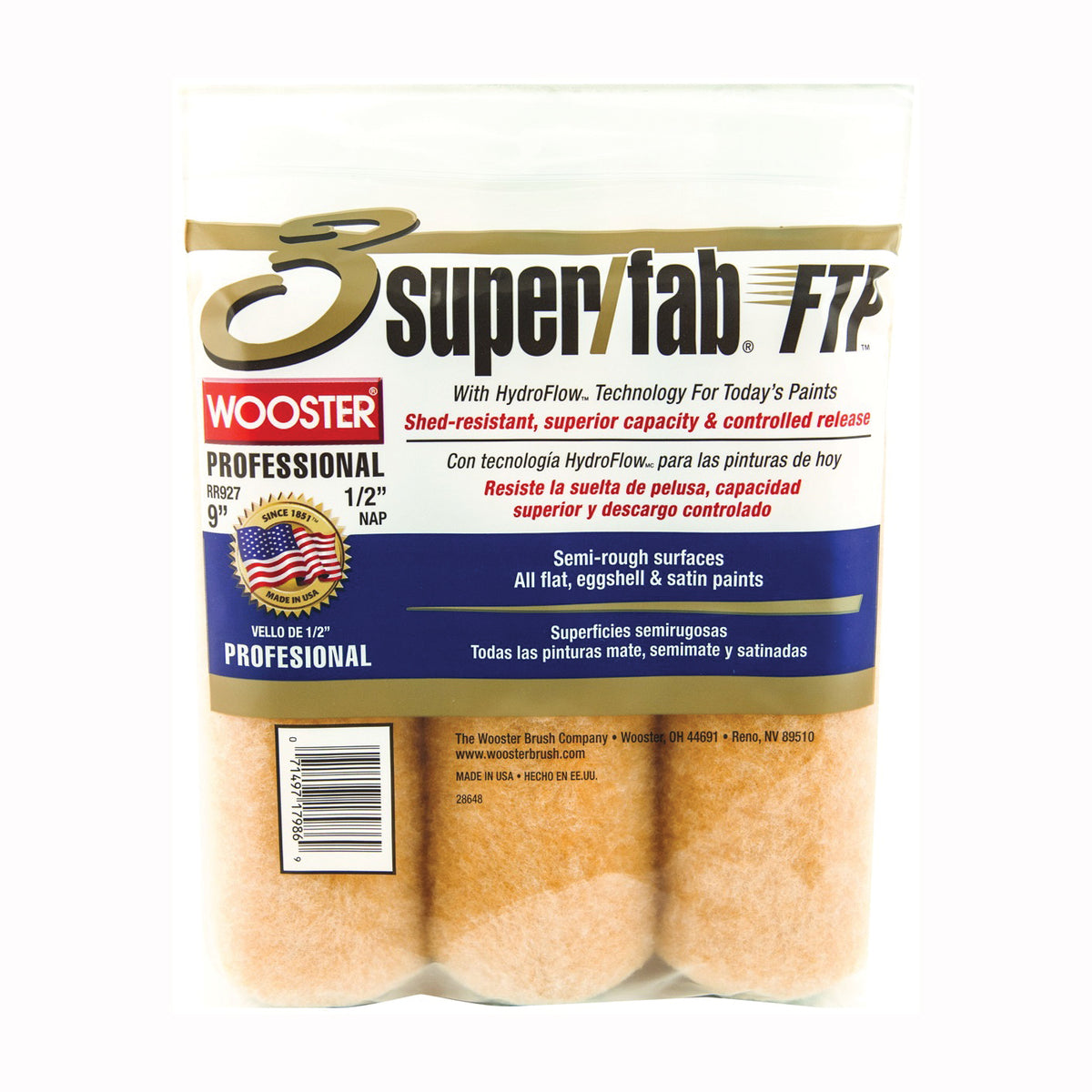 WOOSTER RR927-9 Paint Roller Cover, 1/2 in Thick Nap, 9 in L, Knit Fabric Cover, Lager