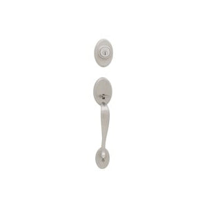 Kwikset 800CELIP15SMTRCAL Handleset, 1 Grade, Brass, Satin Nickel, 2-3/8 x 2-3/4 in Backset, KW1 Keyway, Residential