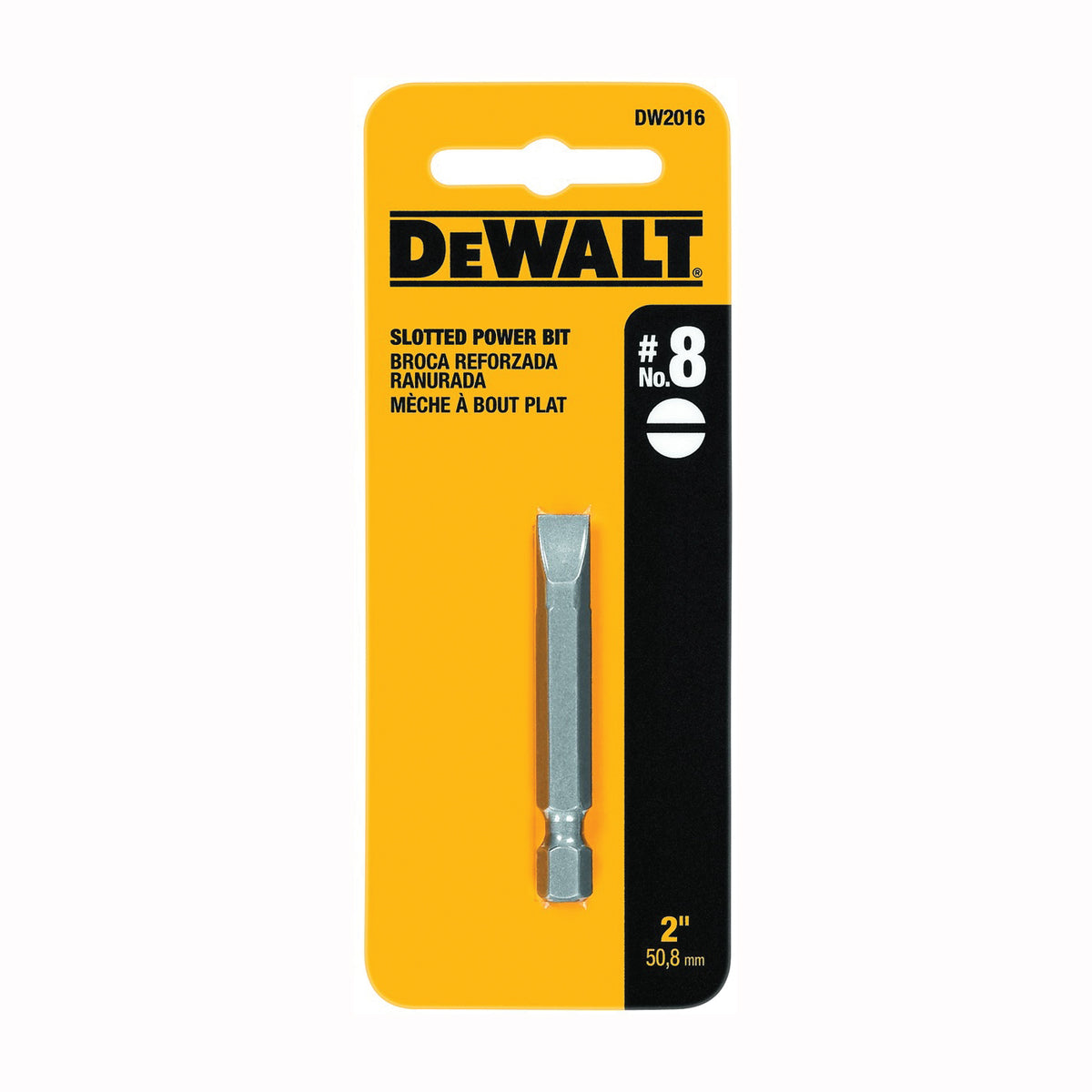 DeWALT DW2016 Power Bit, #8 Drive, Slotted Drive, 1/4 in Shank, Hex Shank, 2 in L, Steel