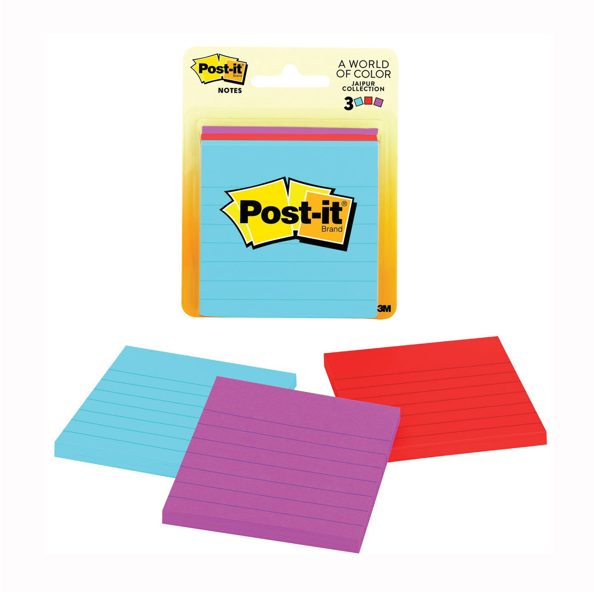 Post-it Ultra 6301 Lined Sticky Note, 3 x 3 in, Assorted, 50-Sheet