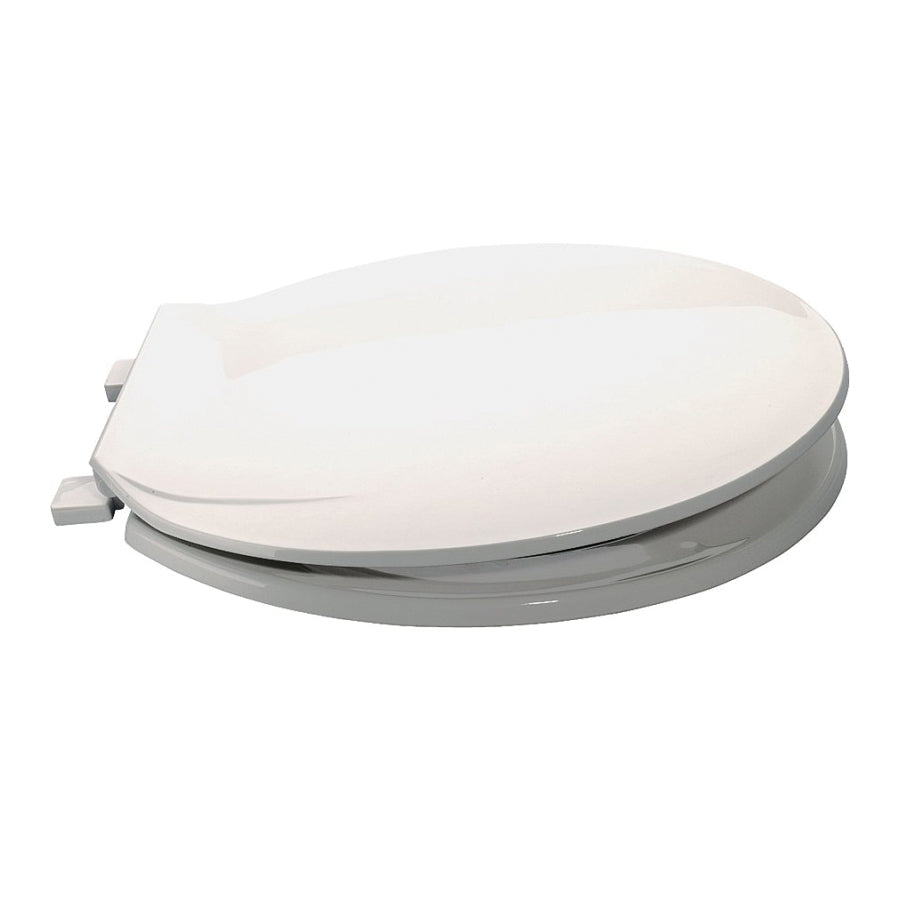 ProSource KJ-883A1-WH Toilet Seat, Round, Plastic, White, Plastic Hinge