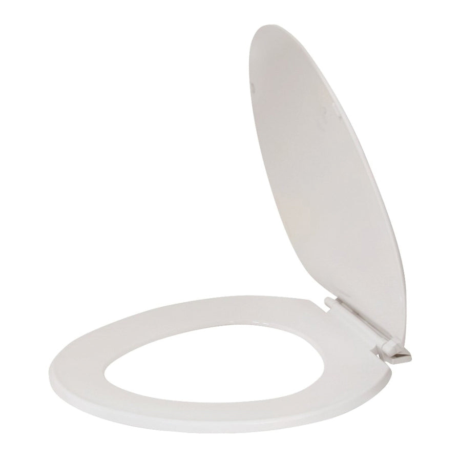 ProSource KJ-873A1-WH Toilet Seat, Elongated, Plastic, White, Plastic Hinge