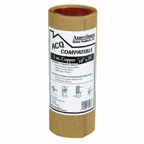 Amerimax 85067 Copper Flashing Roll, 20 ft OAL, 10 in OAW, Copper