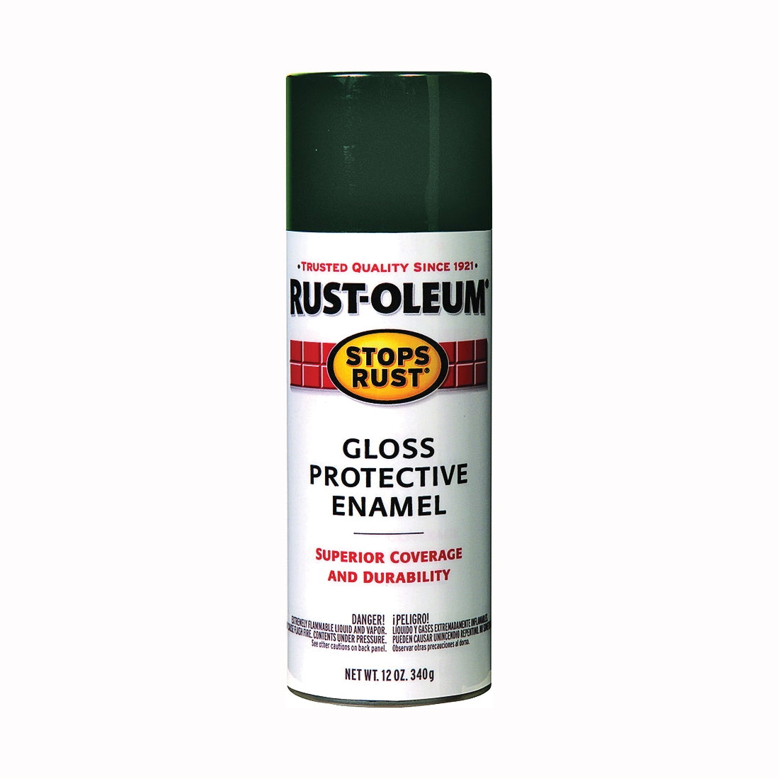 RUST-OLEUM STOPS RUST 214087 Protective Enamel Spray Paint, Gloss, Army Green, 12 oz, Aerosol Can