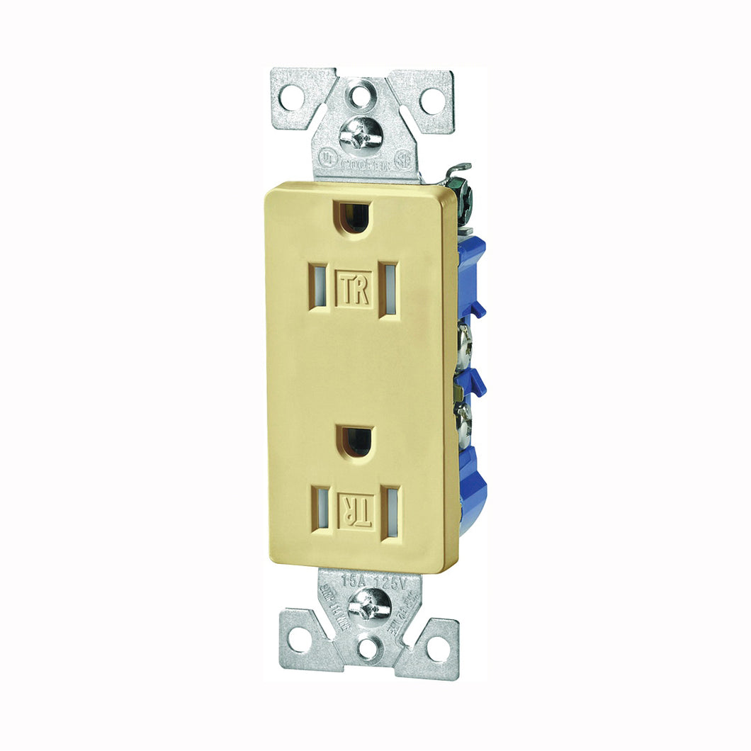 Eaton Wiring Devices TR1107V-BOX Duplex Receptacle, 2 -Pole, 15 A, 125 V, Push-in, Side Wiring, NEMA: 5-15R, Ivory