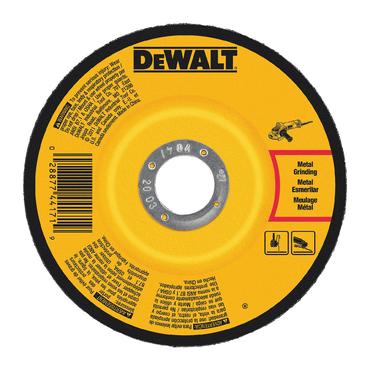 DeWALT DW4542 Grinding Wheel, 4-1/2 in Dia, 1/4 in Thick, 5/8-11 in Arbor, 24 Grit, Coarse