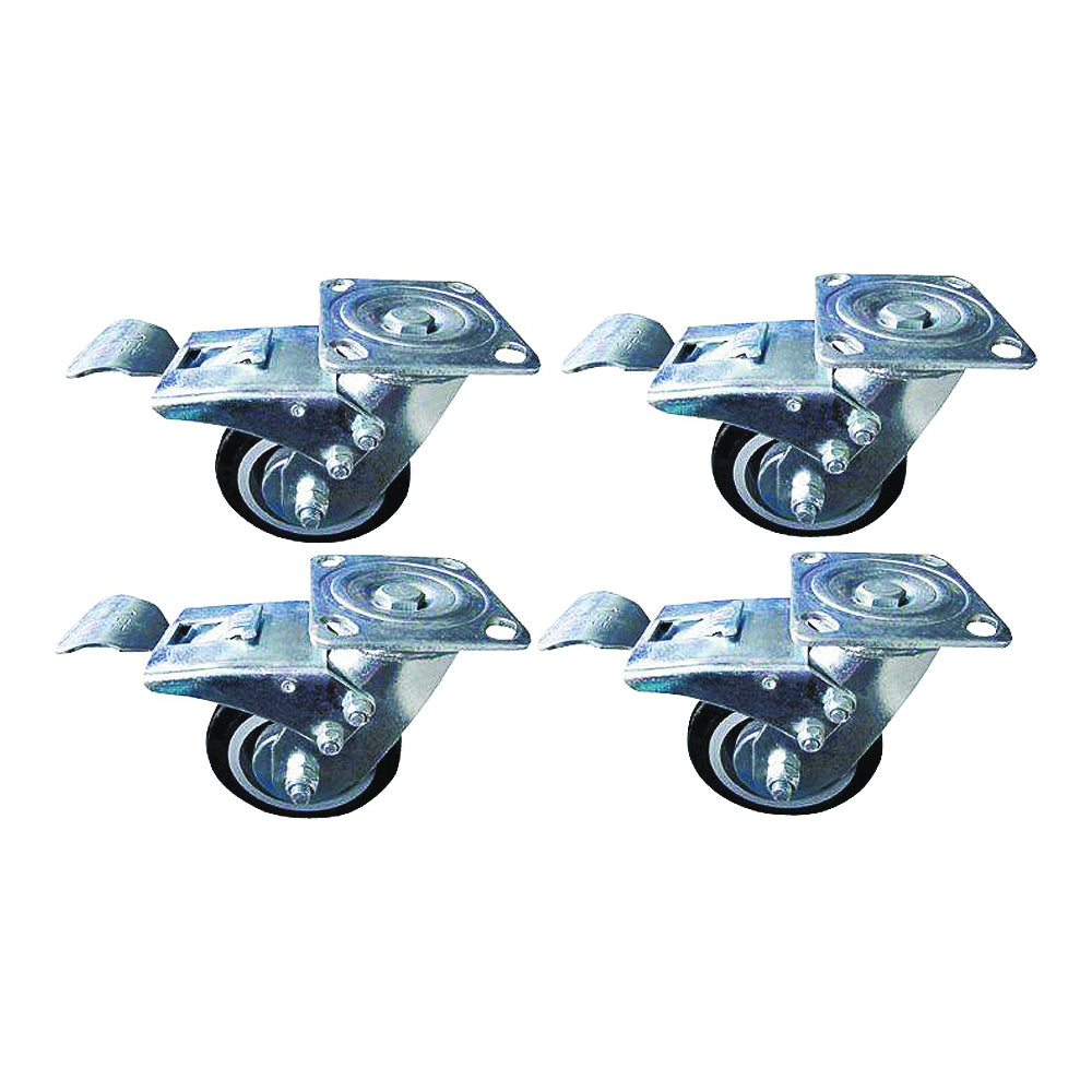 Vulcan YTL-002-742 Caster Set, 5 in Dia Wheel, 2 in Thick Wheel, 300 lbs Load, PU &amp; Steel, Black &amp; Silver