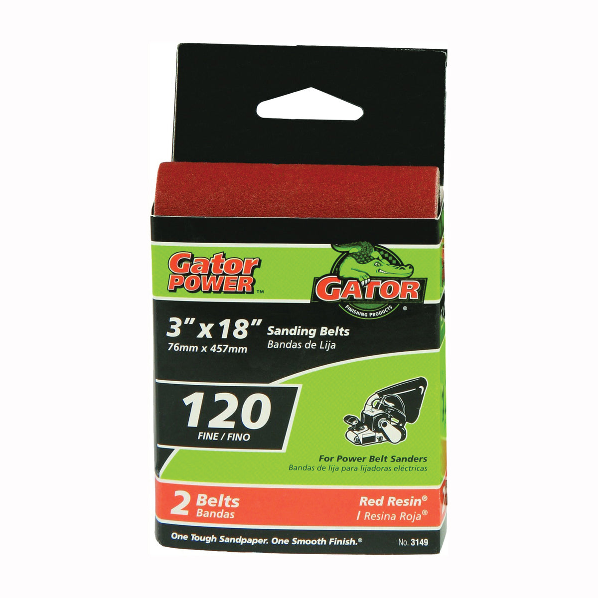 Gator 3149 Sanding Belt, 3 in W, 18 in L, 120 Grit, Fine, Aluminum Oxide Abrasive