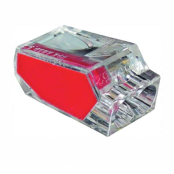 GB PushGard 19-PC2 Wire Connector, 22 to 12 AWG Wire, Copper Contact, Polycarbonate Housing Material, Clear/Red