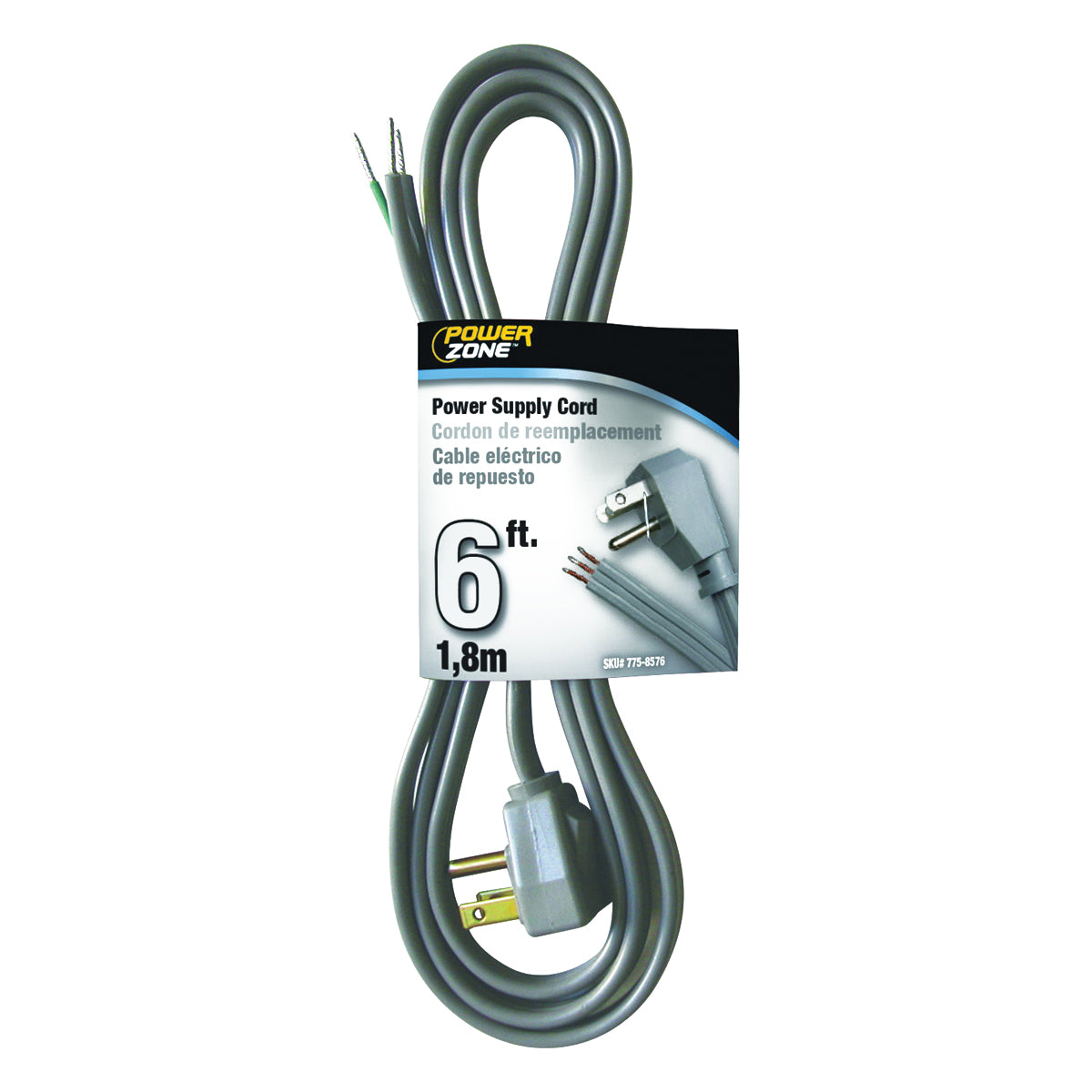 PowerZone OR210606 Power Cord, 6 ft L, 13 A, 125 V, Gray