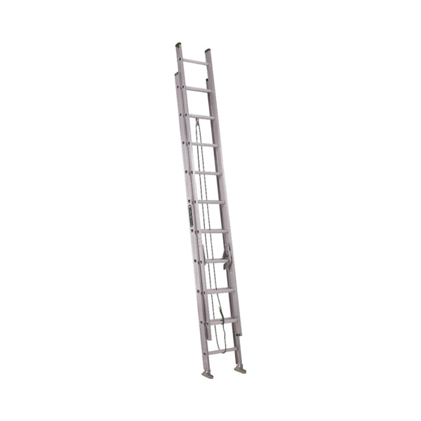Louisville AE4220PG Extension Ladder, 240 in H Reach, 225 lb, 20-Step, 1-1/2 in D Step, Aluminum