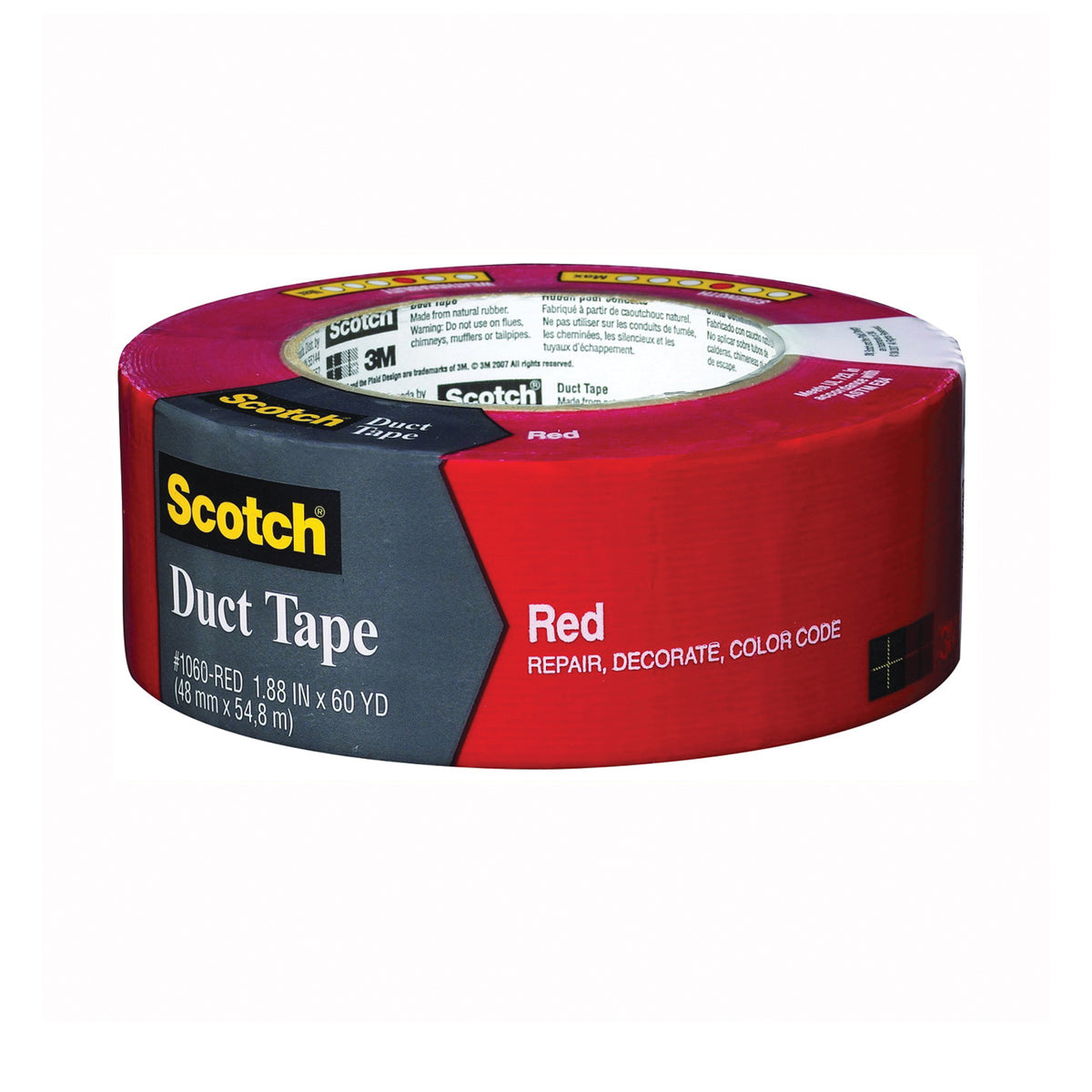 Scotch 3960-RD Duct Tape, 60 yd L, 1.88 in W, Red
