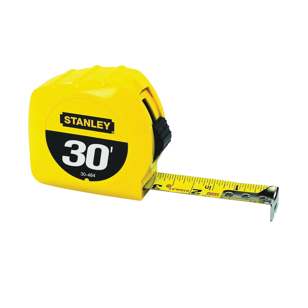 STANLEY 30-464 Measuring Tape, 30 ft L Blade, 1 in W Blade, Steel Blade, ABS Case, Yellow Case
