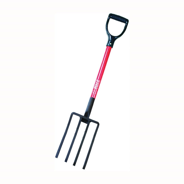 BULLY Tools 92370 Spading Fork, 7-1/2 in W Tine, 10 in L Tines, 4 -Tine, Steel Tine, Fiberglass Handle