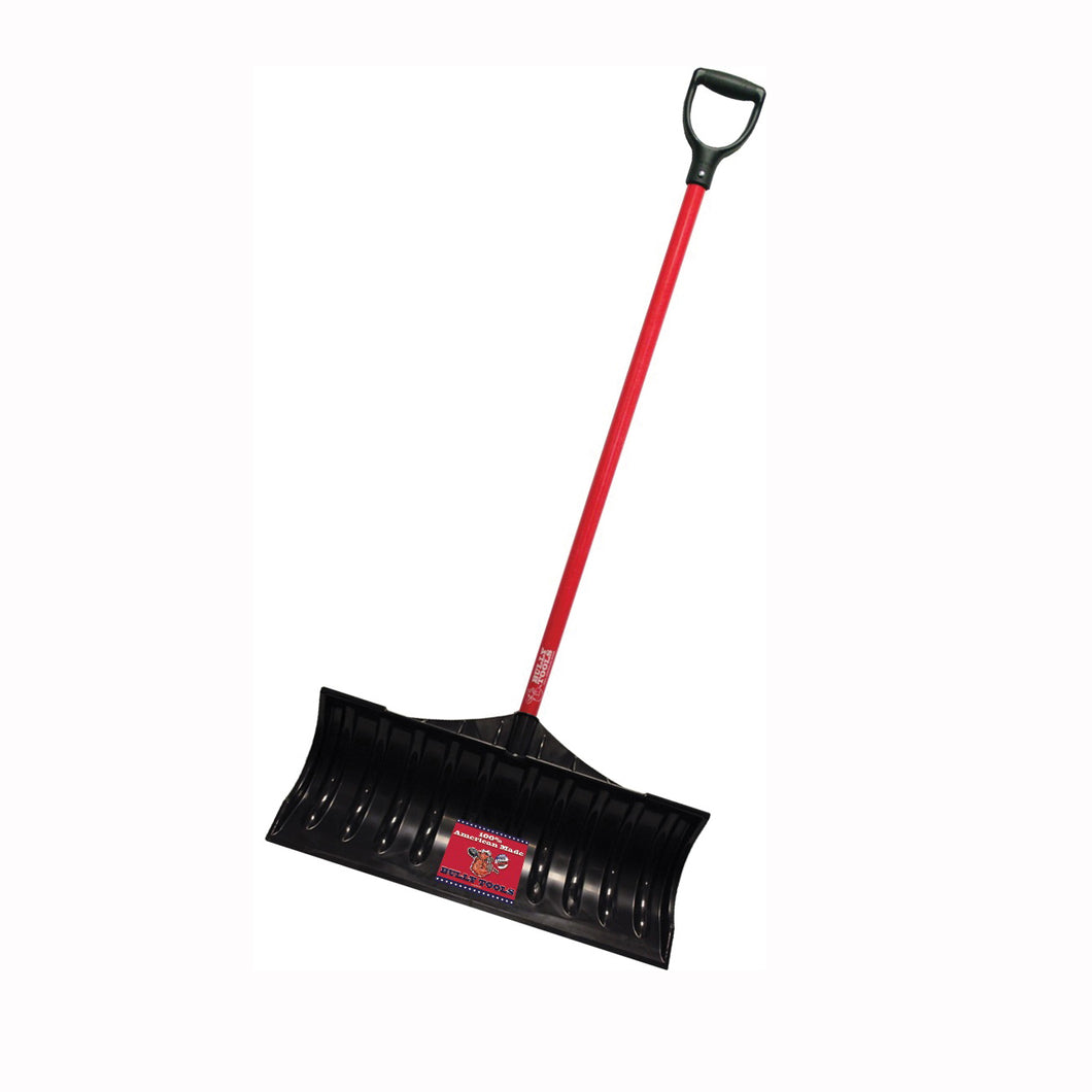 BULLY Tools 92813 Snow Pusher, 27 in W Blade, Plastic Blade, Fiberglass Handle, D-Shaped Handle, 47 in L Handle